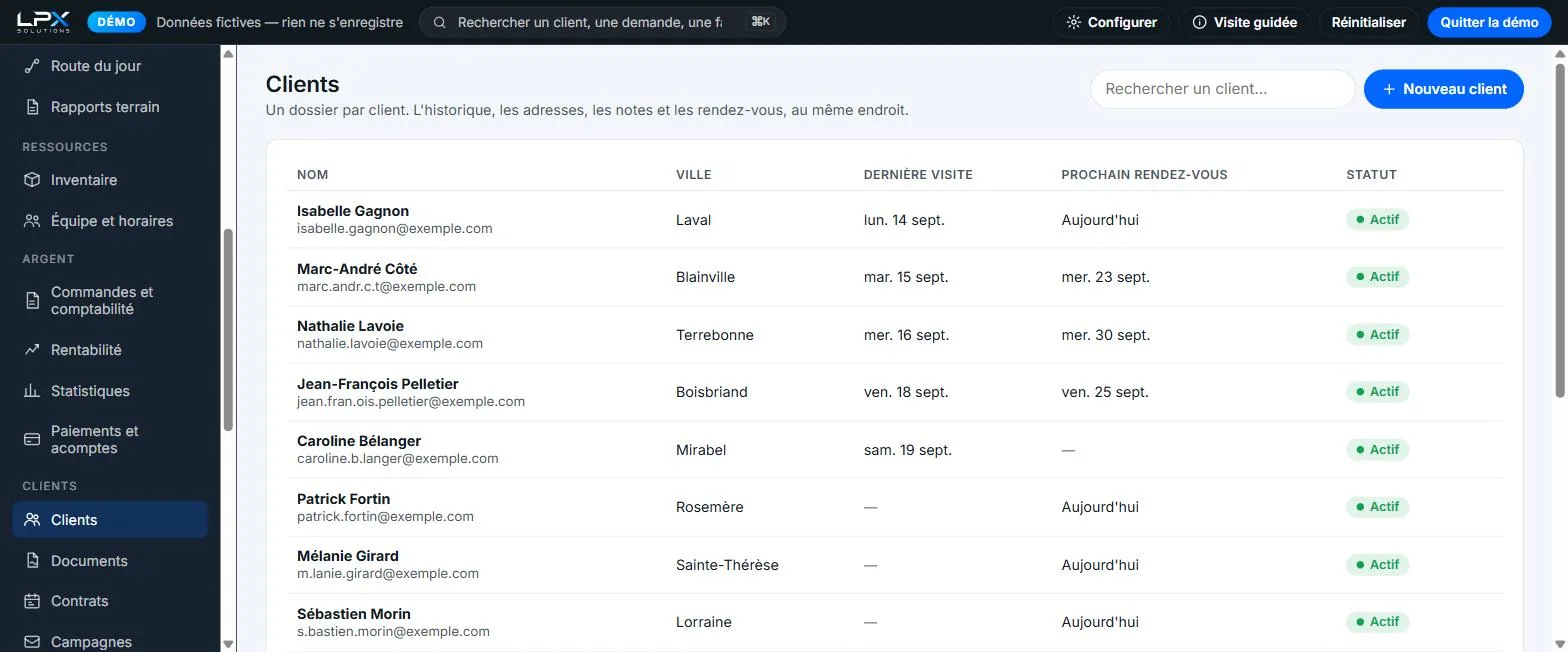 Développement logiciel sur mesure : fiches clients du logiciel livré
